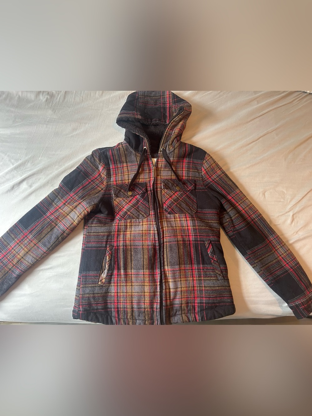 Plaid Hooded Jacket with Sherpa Lining